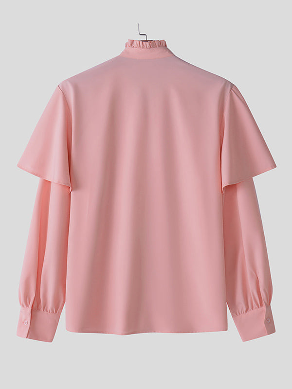 Mens Ruffled Stand Collar Long-Sleeve Shirt SKUK94595