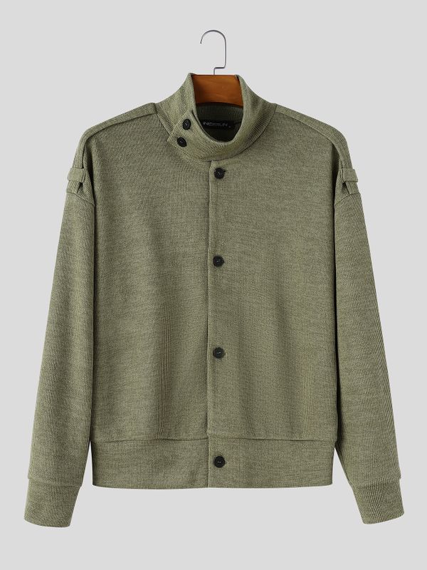 Men's Vintage Military City Commute Epaulet High Stand Collar Button-Down Cardigan SKUL82454