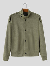 Men's Vintage Military City Commute Epaulet High Stand Collar Button-Down Cardigan SKUL82454