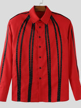 Men's Color Block Stripe Loose Long Sleeve Shirt SKUL36388