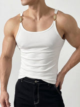 Men's Avant-Garde High Street Metal Chain Buckle Ribbed Tank SKUL70413