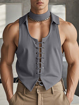 Mens Drawstring Crisscross Design Casual Tank SKUK94626