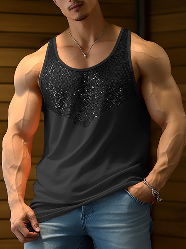 Mens Glitter Patchwork U-Neck Sleeveless Vest SKUK54854