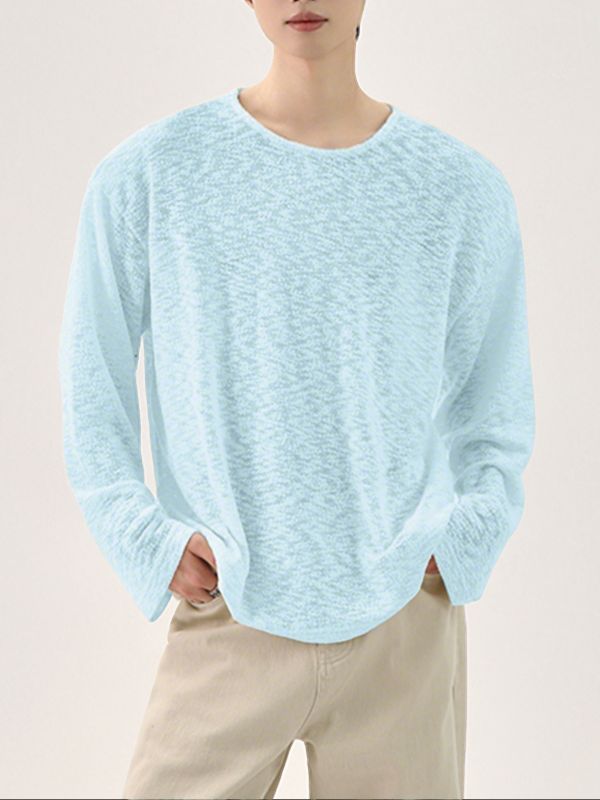 Men's Textured Knit Semi-Sheer Loose Long Sleeve T-Shirt SKUL31822