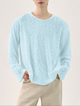 Men's Textured Knit Semi-Sheer Loose Long Sleeve T-Shirt SKUL31822