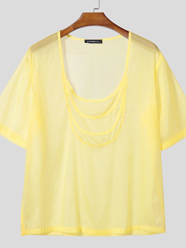 Men's Avant-Garde Multi-Layered Scoop Neck Draped T-shirt SKUL51752