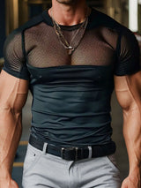 Mens Sheer Mesh Splicing Short Sleeve T-shirt SKUK71348