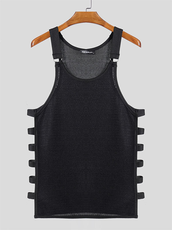 Mens Textured Hollow-Out Sleeveless Tank SKUL05264