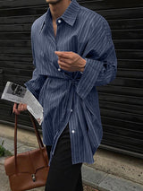 Men's Striped Waist Drawstring Long Sleeve Shirt SKUL32844