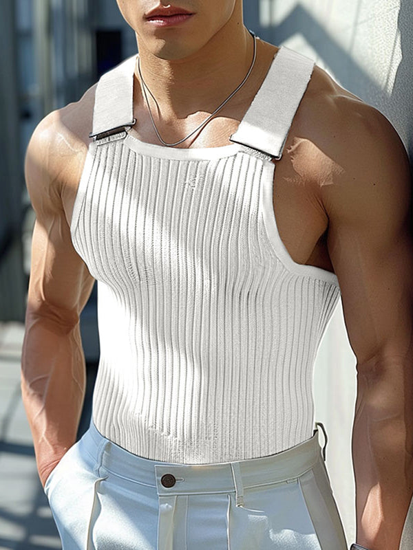 Mens Fashion Knitted Ribbed Suspenders Tank SKUK64756