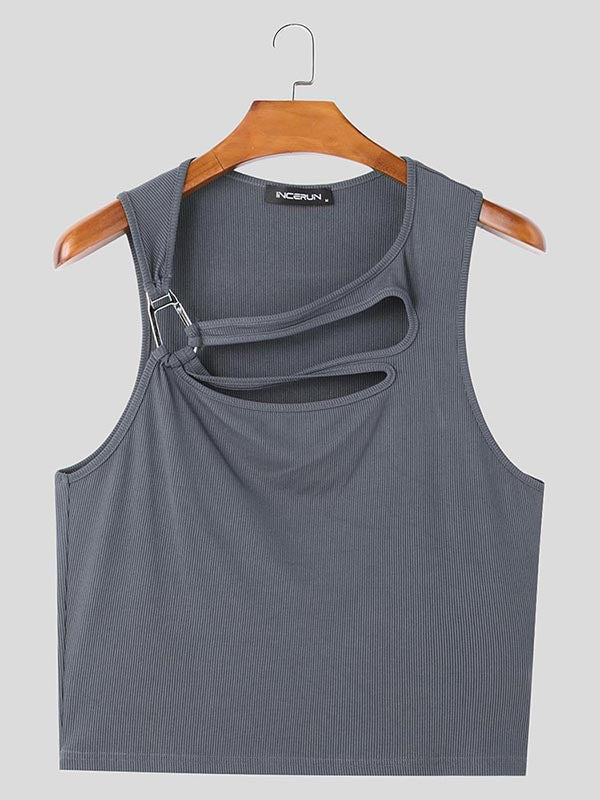 Mens Solid Color Textured Cut-Out Tank SKUL05804