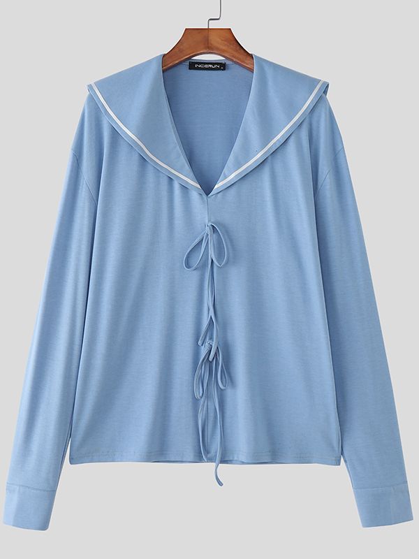 Men's Casual Sailor Collar Long Sleeve T-shirt SKUL46015