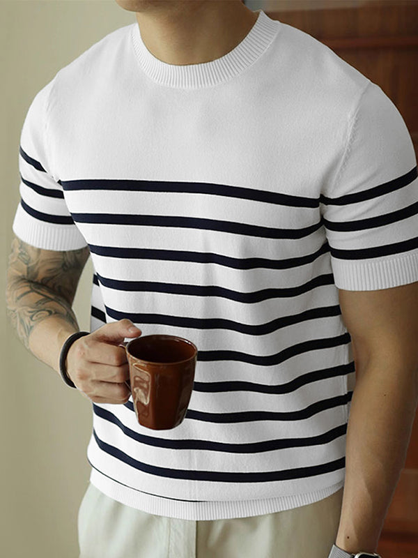 Mens Striped Crew Neck Short Sleeve T-Shirt SKUK66494