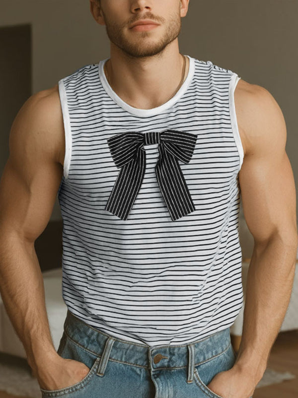 Mens Bow Detail Patchwork Striped Casual Tank SKUL20616