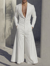 Mens Solid Color Loose Long Sleeve Jumpsuit SKUL27231