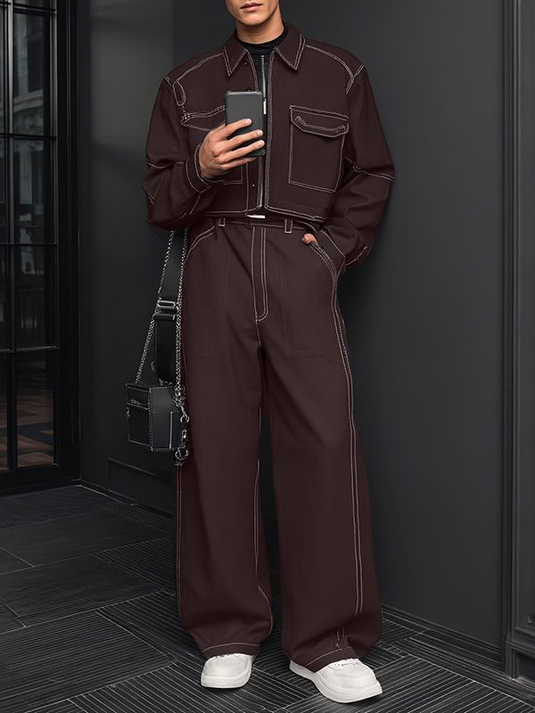 Men's Color Block Line Casual Two Pieces Outfit SKUL30577