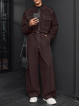 Men's Color Block Line Casual Two Pieces Outfit SKUL30577