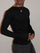 Men's Solid Color Knit Long Sleeve T-shirt SKUL42797