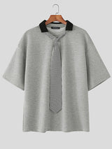 Mens Plaid Tie Contrast Color Short Sleeve T-Shirt SKUL20179