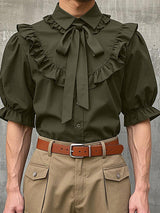Mens Ruffled Tie-Up Short Sleeve Shirt SKUL09396