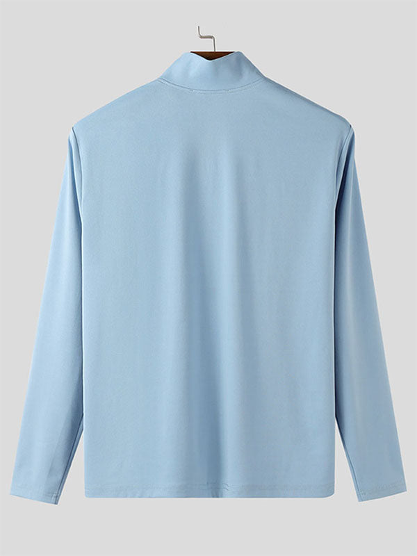 Men's Solid Color Zip Long Sleeve T-Shirt SKUL42367