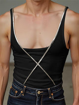 Mens Solid Color Strap Cross Sleeveless Tank SKUL03761