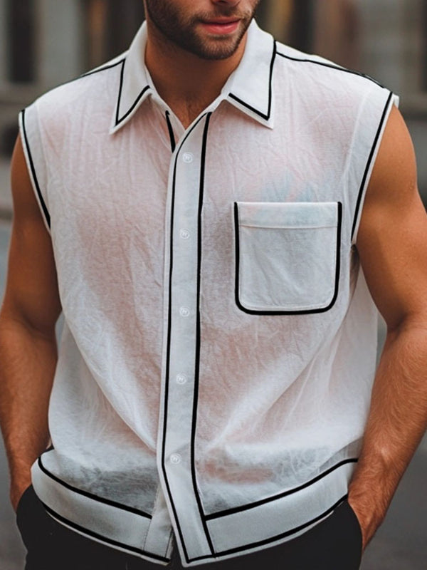 Men's Outline Sheer Sleeveless Shirt SKUL17954