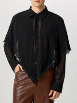 Mens Asymmetric Patchwork Lace Long Sleeve Shirt SKUK79576