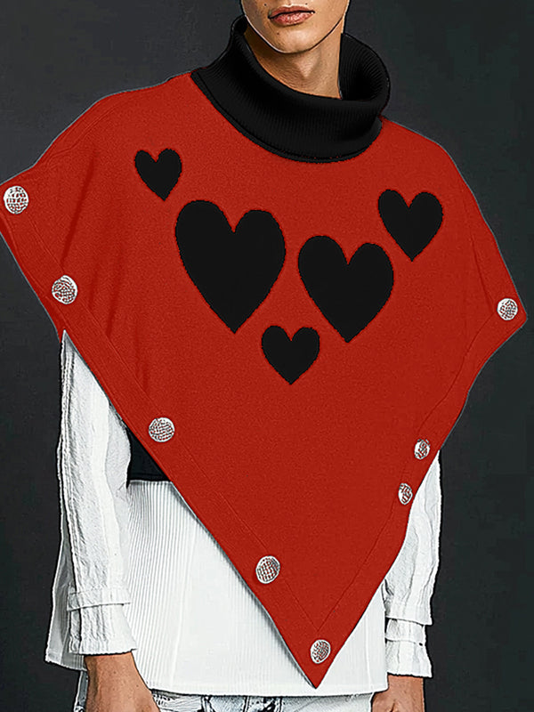 Mens Heart Print Color-Block Patchwork Cloak SKUK86893