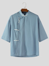 Men's Textured Frog Button Half Sleeve Shirt SKUL55422