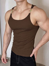 Men's Avant-Garde High Street Metal Chain Buckle Ribbed Tank SKUL70413
