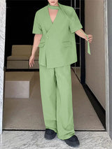 Mens Solid Color Loose Fit Two Pieces Outfit SKUL15638