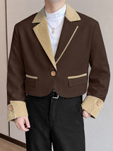 [Pre-order] Men's Retro Preppy Art Exhibition Contrast Striped Lapel Foldover Cuff Cropped Blazer SKUL89034