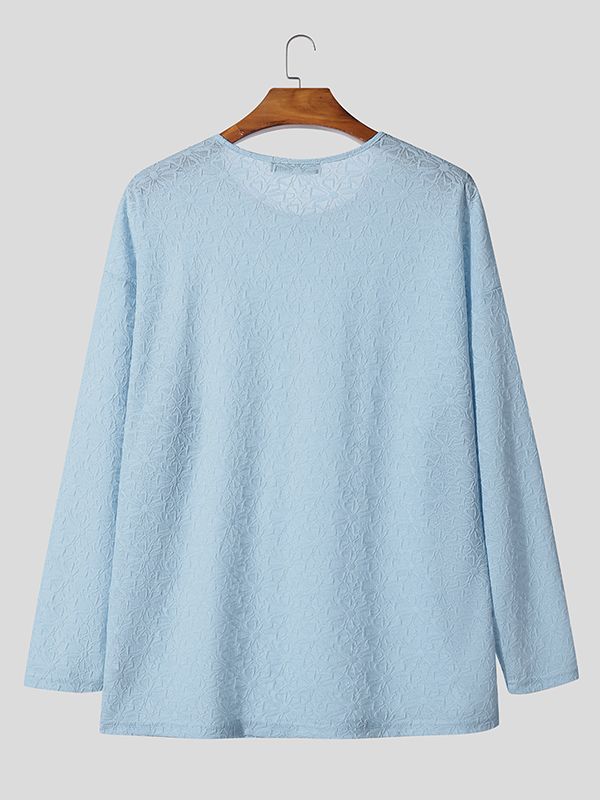 Men's Lace Hollow Knit Long Sleeve T-Shirt SKUL37528