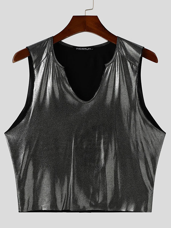Mens Shimmer Cropped V-Neck Sleeveless Tank SKUL03661