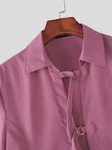 Men's Avant-Garde D-Ring Buckle Strap Open-Front Short Sleeve Shirt SKUL63076