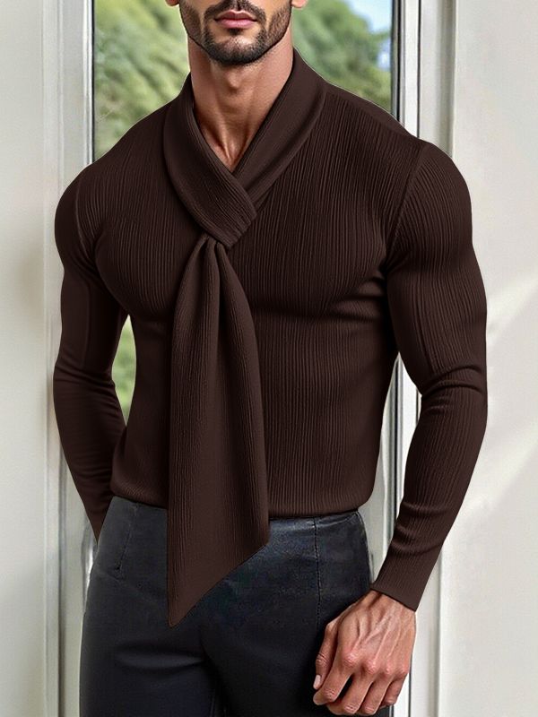 Men's Solid Color Deconstructed Textured Long Sleeve T-shirt SKUL28402