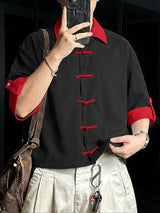 Men's New Chinese Style Color-Block Accents Boxy Shirt SKUL62070