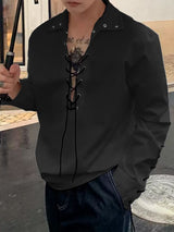 Men's Drawstring Eyelet Long Sleeve Shirt SKUL32839