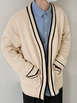 Mens Contrast Rib-Knit Double Pocket Cardigan SKUK31926