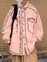 Mens Graffiti Style Outline Casual Long-Sleeve Shirt SKUL08524