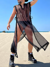 Mens Mesh See Through Tie Sleeveless Robe SKUK17383