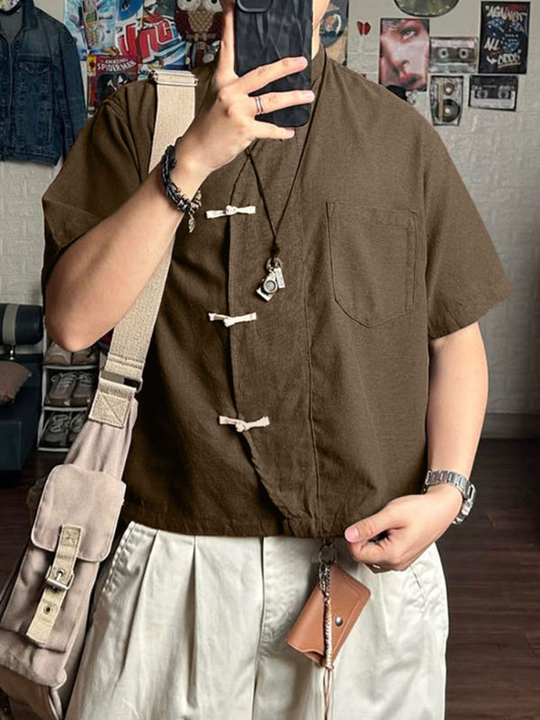 Men's Asymmetric Chinese Knot Short Sleeve Shirt SKUL50139