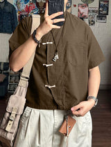 Men's Asymmetric Chinese Knot Short Sleeve Shirt SKUL50139