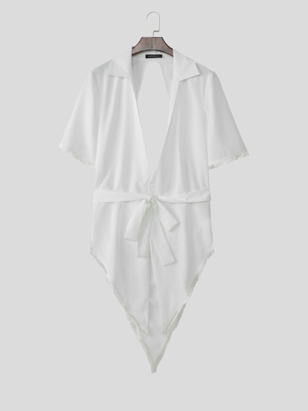 Mens Solid Color Backless Short Sleeve Shirt SKUL15367