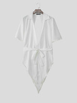 Mens Solid Color Backless Short Sleeve Shirt SKUL15367