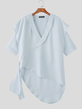 Men's Solid Color Loose Deep V Neck Long Sleeve Shirt SKUL51906