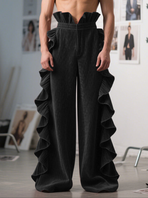 Men's Ruffled Patchwork High Waist Casual Pant SKUL29562