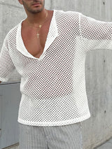 Men's Sheer Mesh Pocket Collar Half Sleeve T-shirt SKUL54681