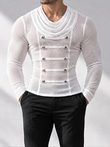 [Pre-order] Men's Victorian Vintage Evening Gala Draped Cowl Neck Double-Breasted Button Muscle T-shirt SKUL88497